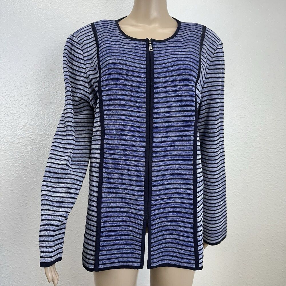 Misook Women’s Striped Full Zip Blazer Jacket Knit XL Blue Capsule Mature